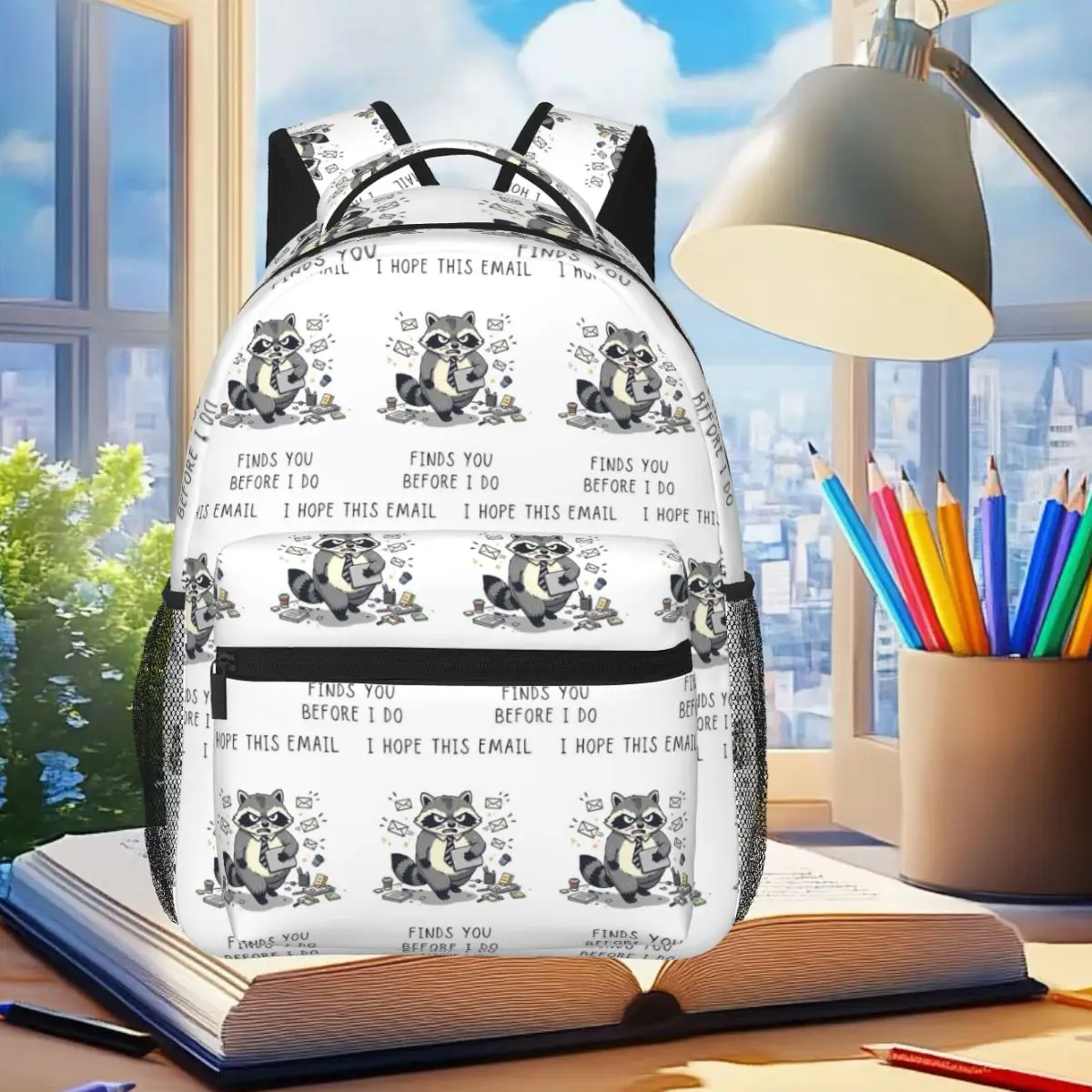I Hope This Email Finds You Before I Do Raccoon Office Backpack Student Boys Girls BookBag School Bag Shoulder Bag for Men Women