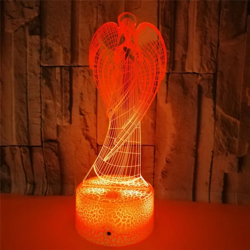 NIghdn Acrylic Night Light Angel 3d Illusion Lamp Bedroom Bedside Nightlight Led Table Lamp Gifts for Girls Birthday Party