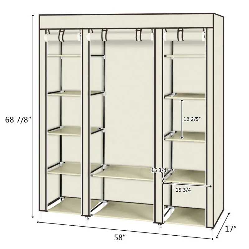 Armoire à vêtements portable en tissu non tissé, armoire, robuste, durable, étanche, double, plus récent, évaluation du stockage de vêtements, 69 po