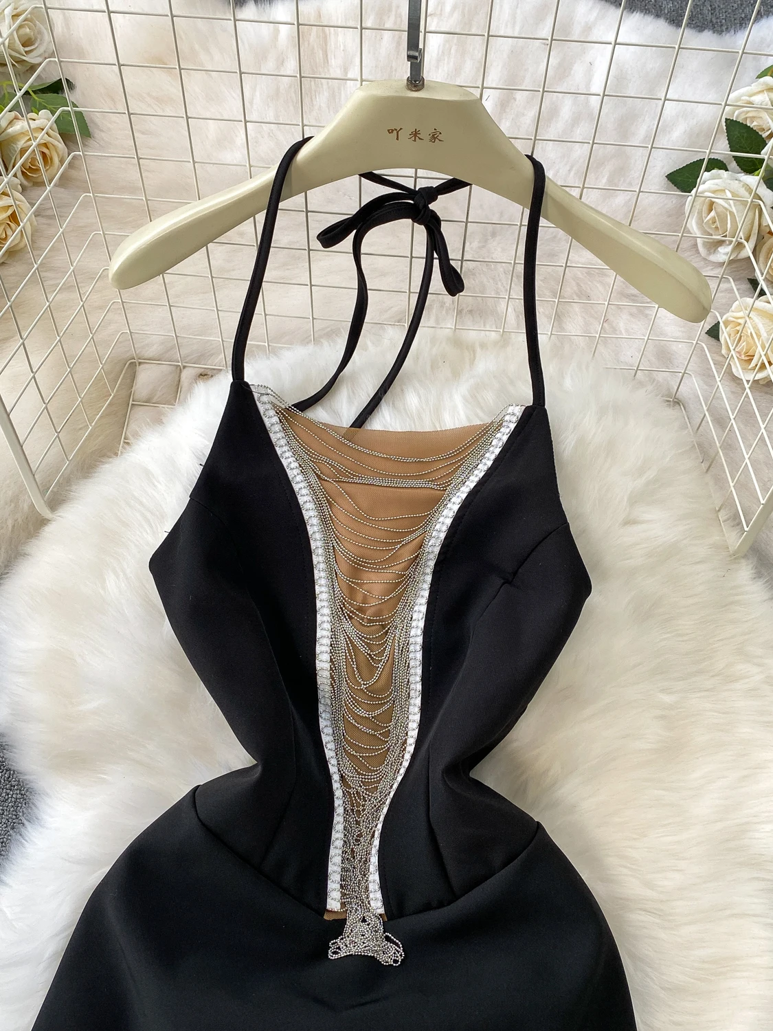  Sexy Me Splice Hanging Ne Dr Women's Autumn Winter Design Chain Slim A-Line Skirt High Waist Net Material