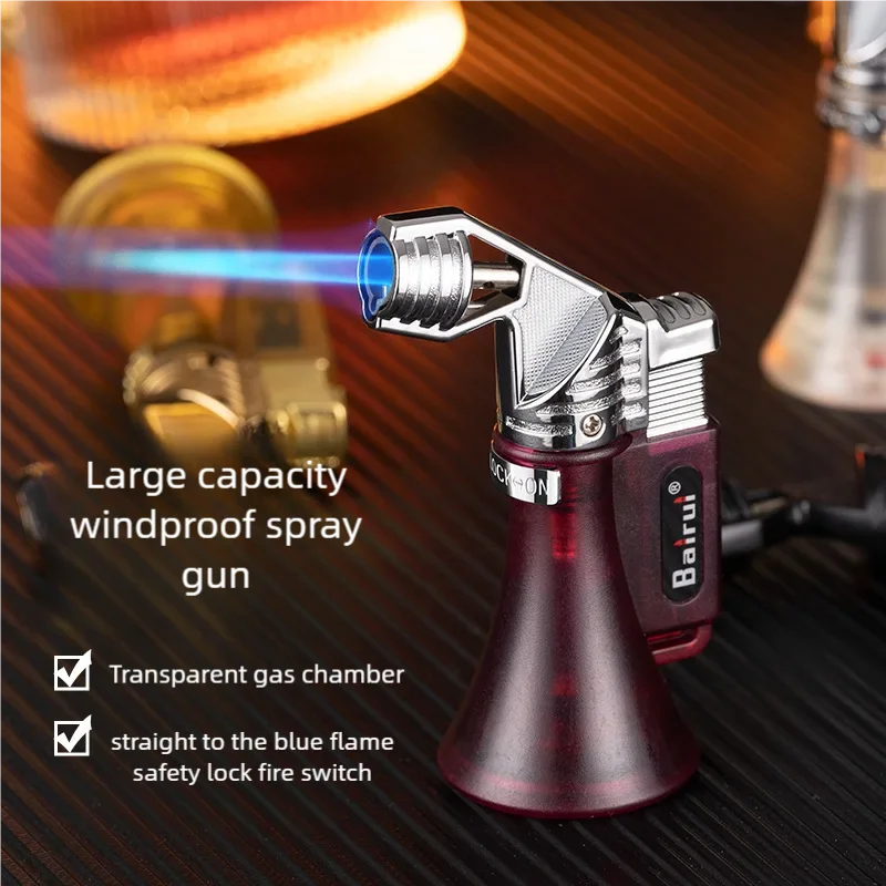 

New unique horn shaped transparent straight jet gas lighter transparent small spray gun cigar specific lighter