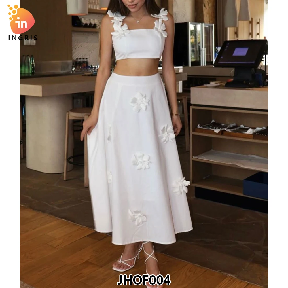 

2025 New Star Fashion Spaghetti-strap Camisole Top Three-dimensional Flower Mid-length Dress Set Two-piece Set-JHOF004