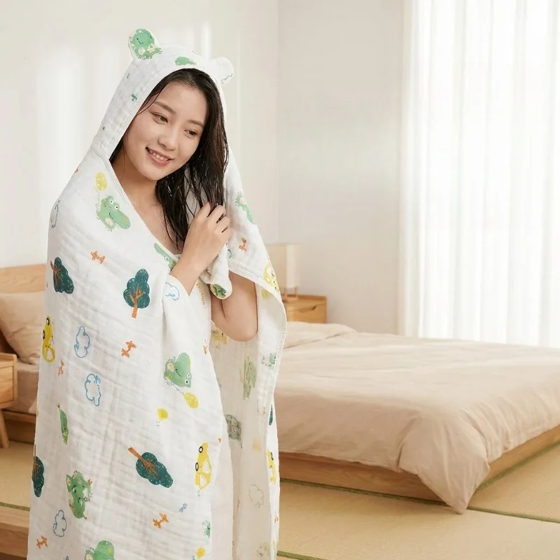 Baby Six-layer Gauze Bath Towel Class A Maternal and Infant Cotton Hooded Cape, Baby Absorbent Swimming Bath Towel