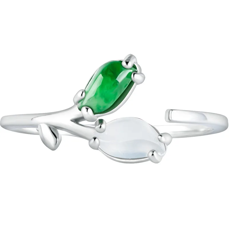 ธรรมชาติพม่าเกรด A Jadeite Horse Eye แหวนน้ําแข็งเมล็ดหยก S925 เงินฝังผู้หญิงเครื่องประดับปรับ Drop Shipping