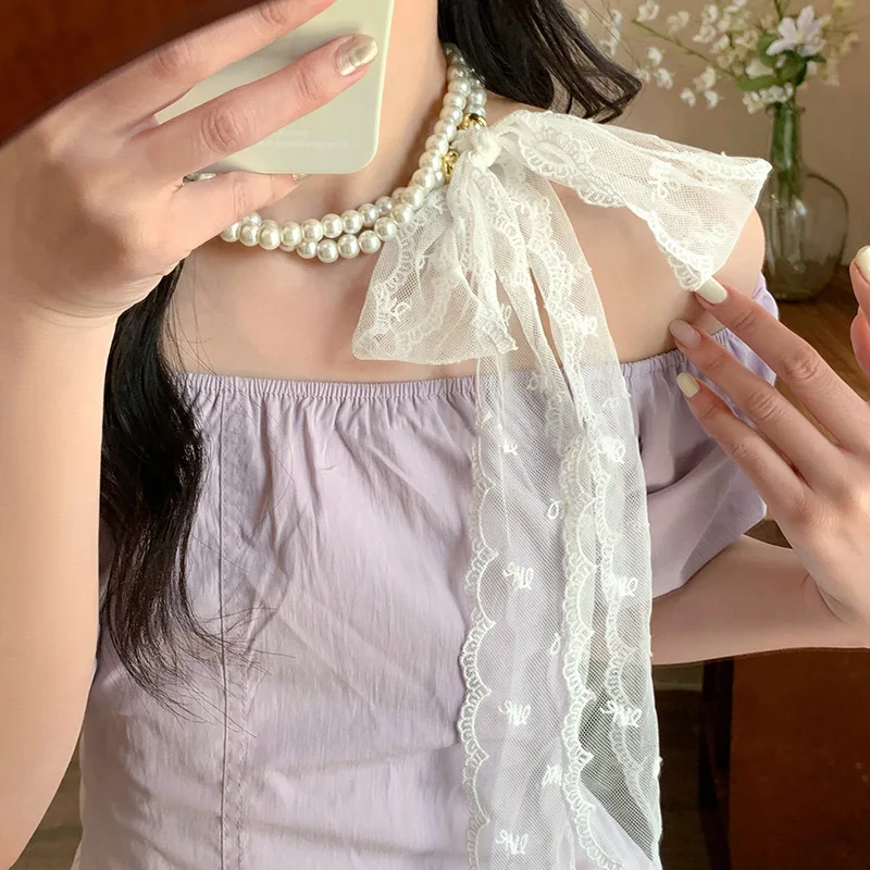 Double Layer Pearl Lace Necklace Female Niche Temperament Designed Waist Chain Charming Elegant Necklace For Women Summer