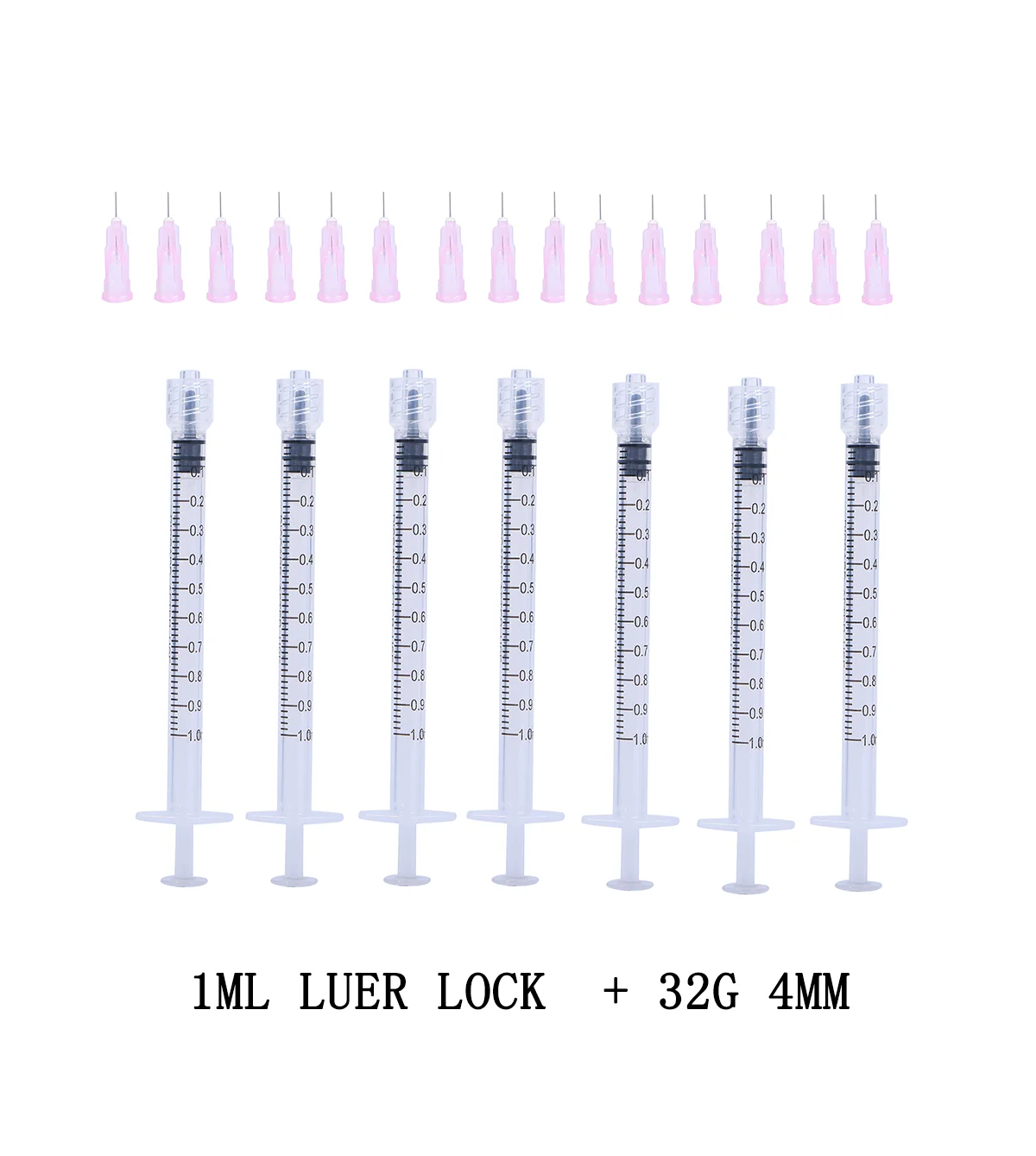 1ml Luer Lock Syringes+34G4mm 32G 30G29G 26G25G23G21G Injection Needles Injection Tool Sharp Pointed Needles Disposable Needle