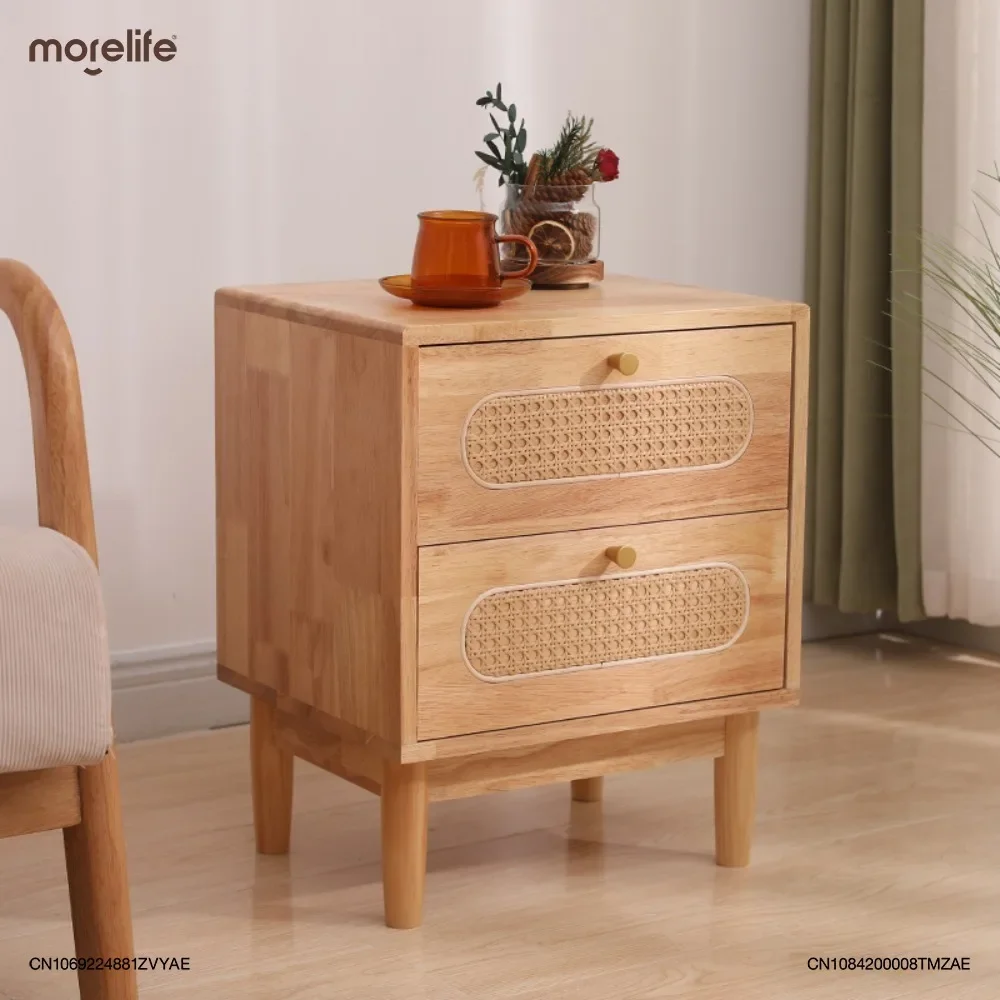 

Nordic Rattan Bedside Table Japanese Style Bedroom Storage Cabinet Solid Wood Bedside Cabinets Modern Minimalist Nightstands K01