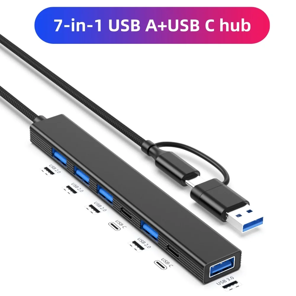 

7in1 USB C HUB USB Type C to USB 3.0 Hub Splitter Adapter for MacBook Pro iPad Samsung Multiport Card Reader OTG Adapter USB Hub