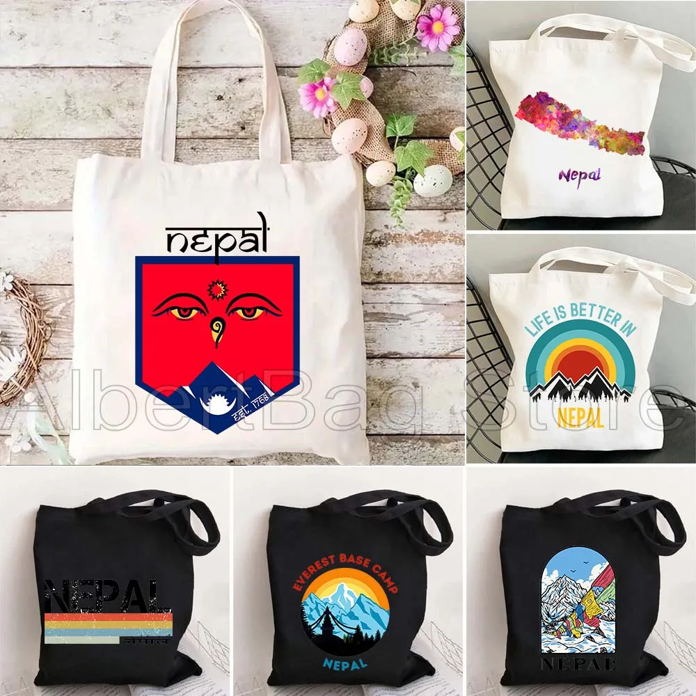 

Nepal Flag Map Buddha Eyes Nepalese Patriotic Gift Upgraded Strap Durable Canvas Tote Bag Men Women Reusable Handbag Shopper Bag