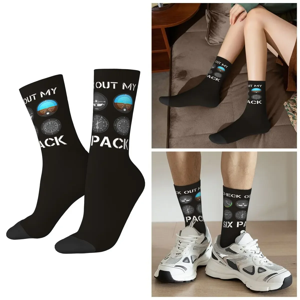 

All Seasons Funny Pilot Top Airplane Six Pack Flight Instruments Socks Harajuku Sport Middle Tube Socks Hip Hop Stockings
