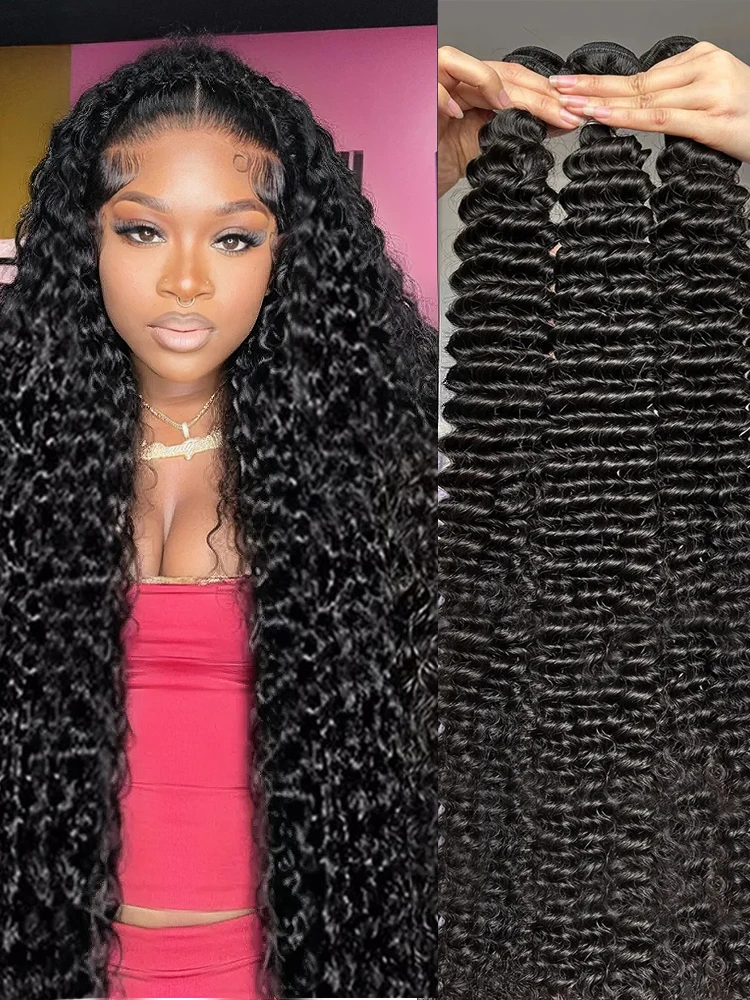 Cosdelu 30 50 Inch Water Curly Human Hair Bundles Remy 100% Human Hair Water Wave Extensions 1 3 4 Bundles Deep Wave Double Weft