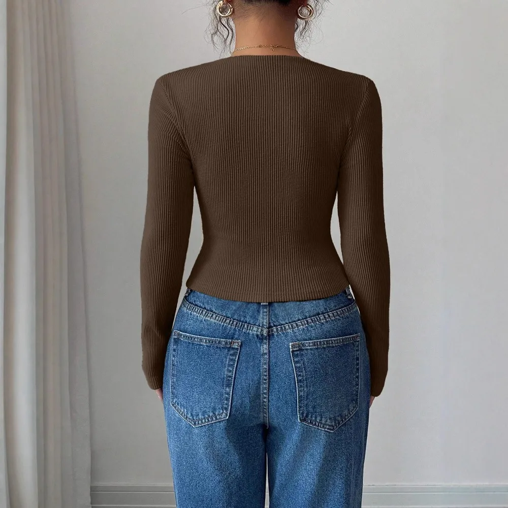 2025 خريف شتاء جديد أزياء المرأة بلايز غير المتكافئة مطوي بسيط تي شيرت Y2k الملابس