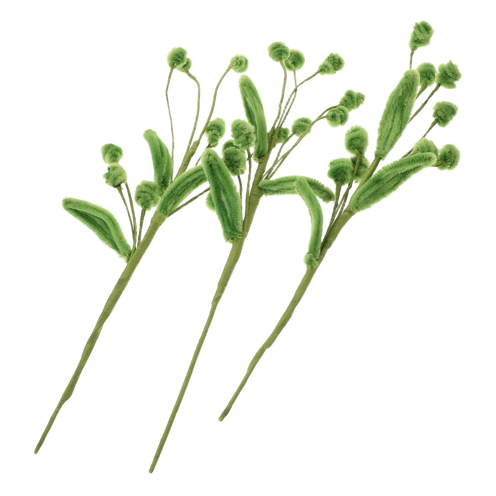 

3Pcs Green Chenille Stems for Crafts Vibrant Flexible Twisted Stick Leaves Wedding Spring Christmas Vase Filler Decor