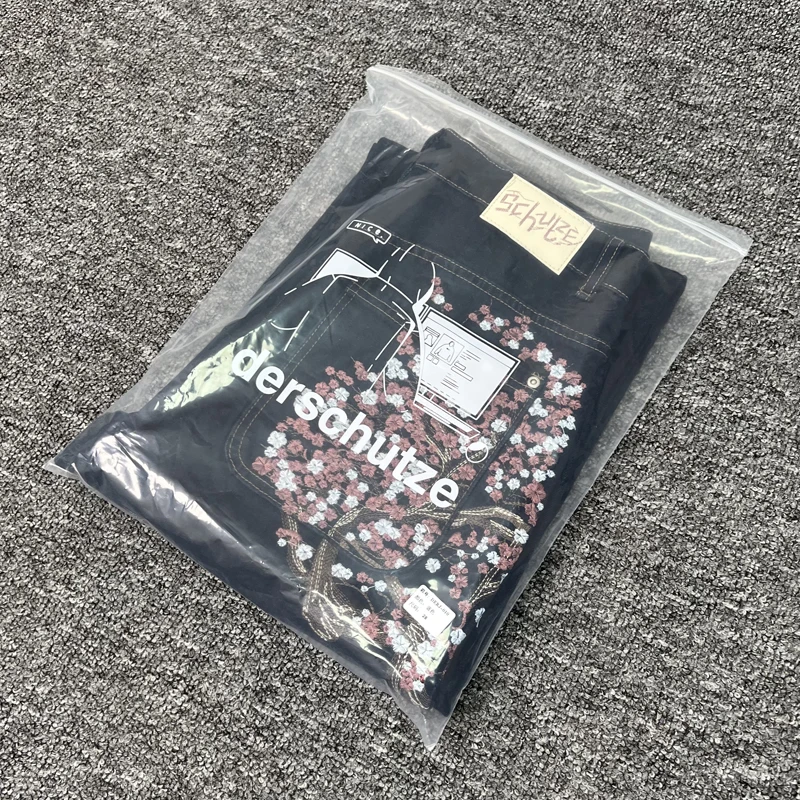 

Высокое качество для мужчин и женщин вишневый цвет вышивка джинсы брюки ретро уличная одежда потертые синие джинсовые брюки