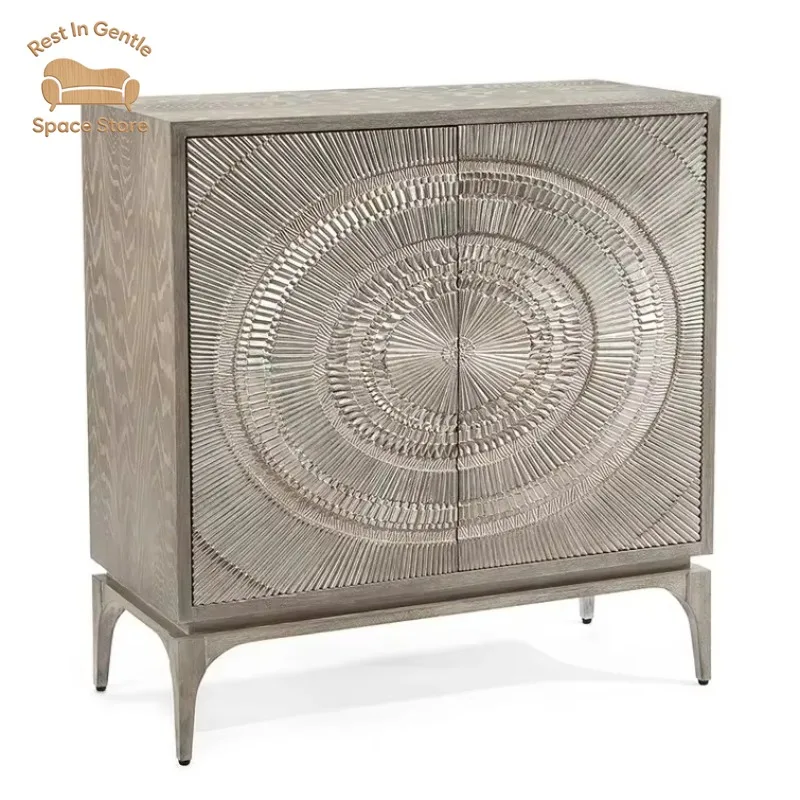 Living room furniture minimalist silver foil oak sideboard silver gray decorative entrance cabinet hotel living room storage