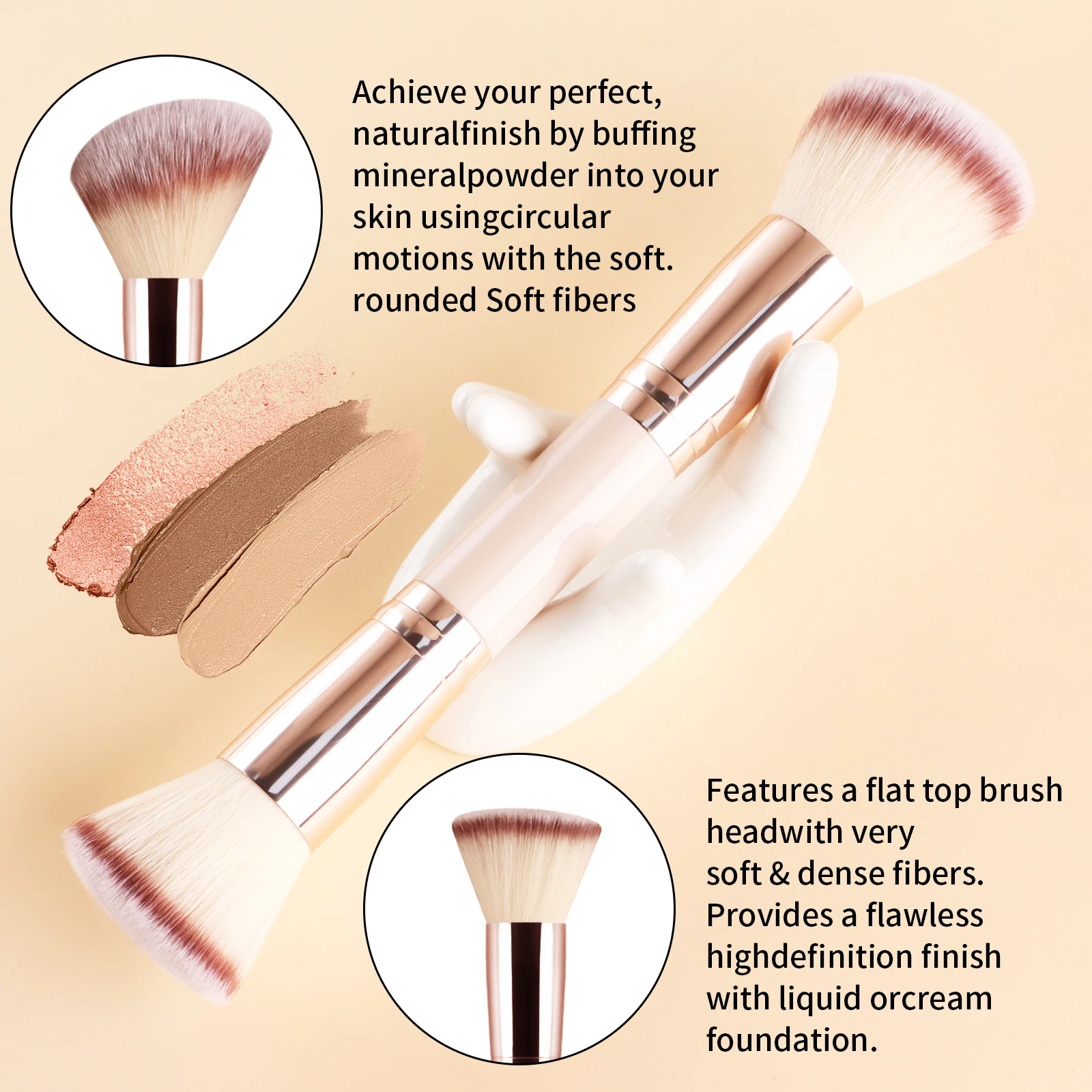 1Pc Double End Makeup Brush Dual Head Cosmetic Brush For Foundation Blush Contour Powder Face Shading Makeup Tool
