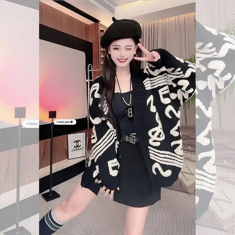 Autumnwinter New Womenfashion Soft Loose Casual Versatile Korean Version Sweater Tops Popular Lazy Style Thick Knitcardigan Tops