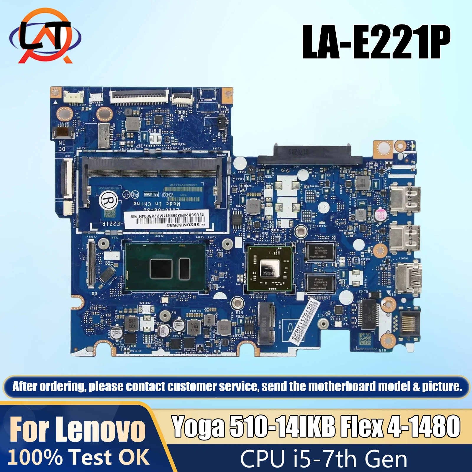 

LA-E221P For Lenovo Yoga 510-14IKB Flex 4-1480 Laptop Motherboard With i5-7th Gen CPU V2G 5B20M32718 Fully Tested