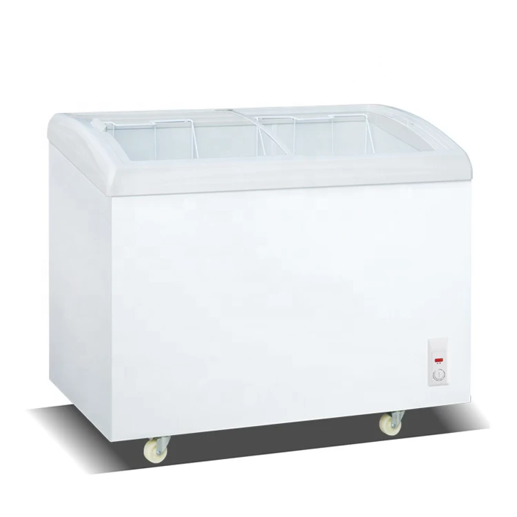 Commercial Chest Freezer with Curved Glass Top Small Size Deep Freezer and Refrigerator