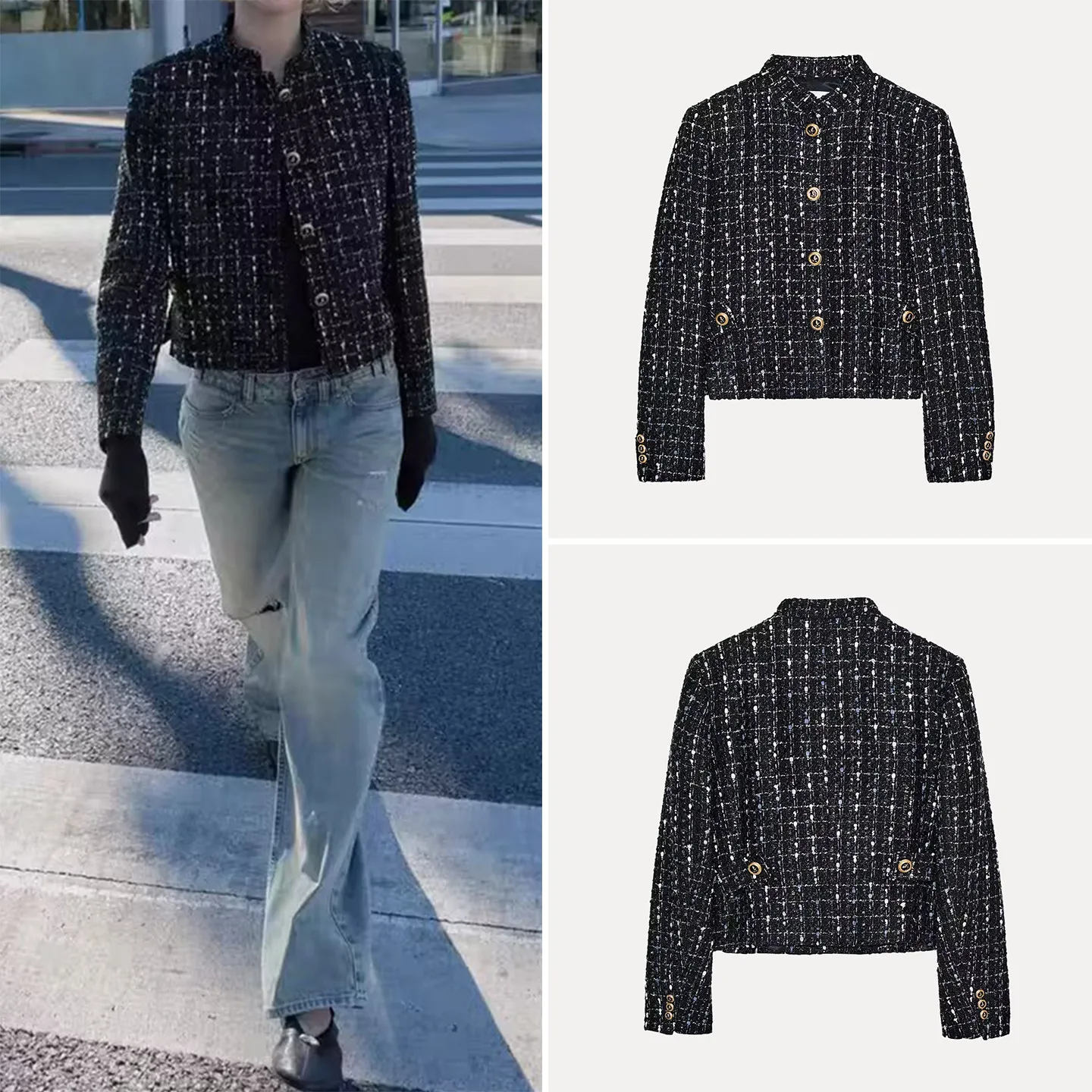 

Зимнее женское пальто 2025 года с высоким воротником, металлическим отливом, фактурной тканью, приталенного кроя, с длинными рукавами, на пуговицах