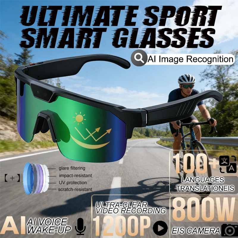 

Новые умные велосипедные очки 2026 года с HD-камерой 800W, Bluetooth, беспроводными звонками, AI-переводом и защитой от УФ-излучения для спорта и велоспорта