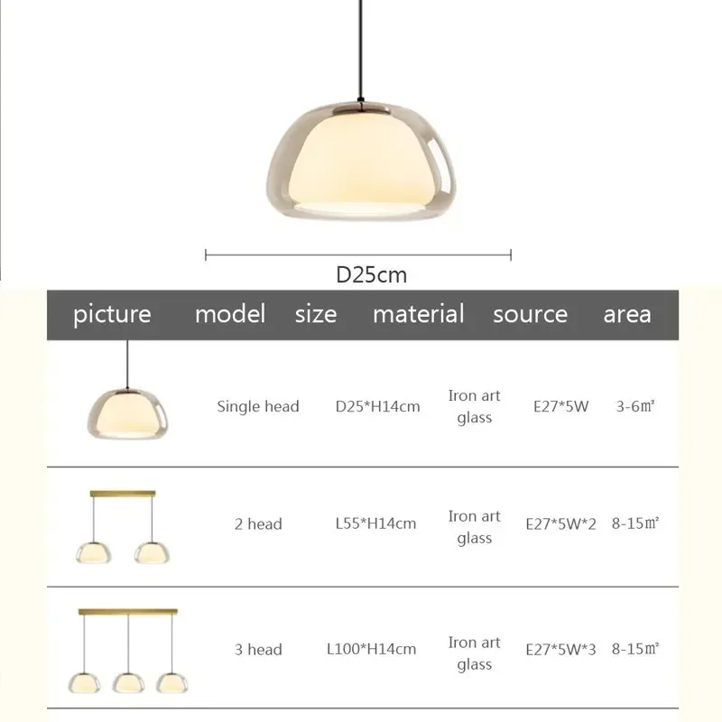 Nordic Glass Pendant Light LED Minimalist Cream Hanging Lamps for Restaurant Living Room Bedroom Study Home Decor Fixtures