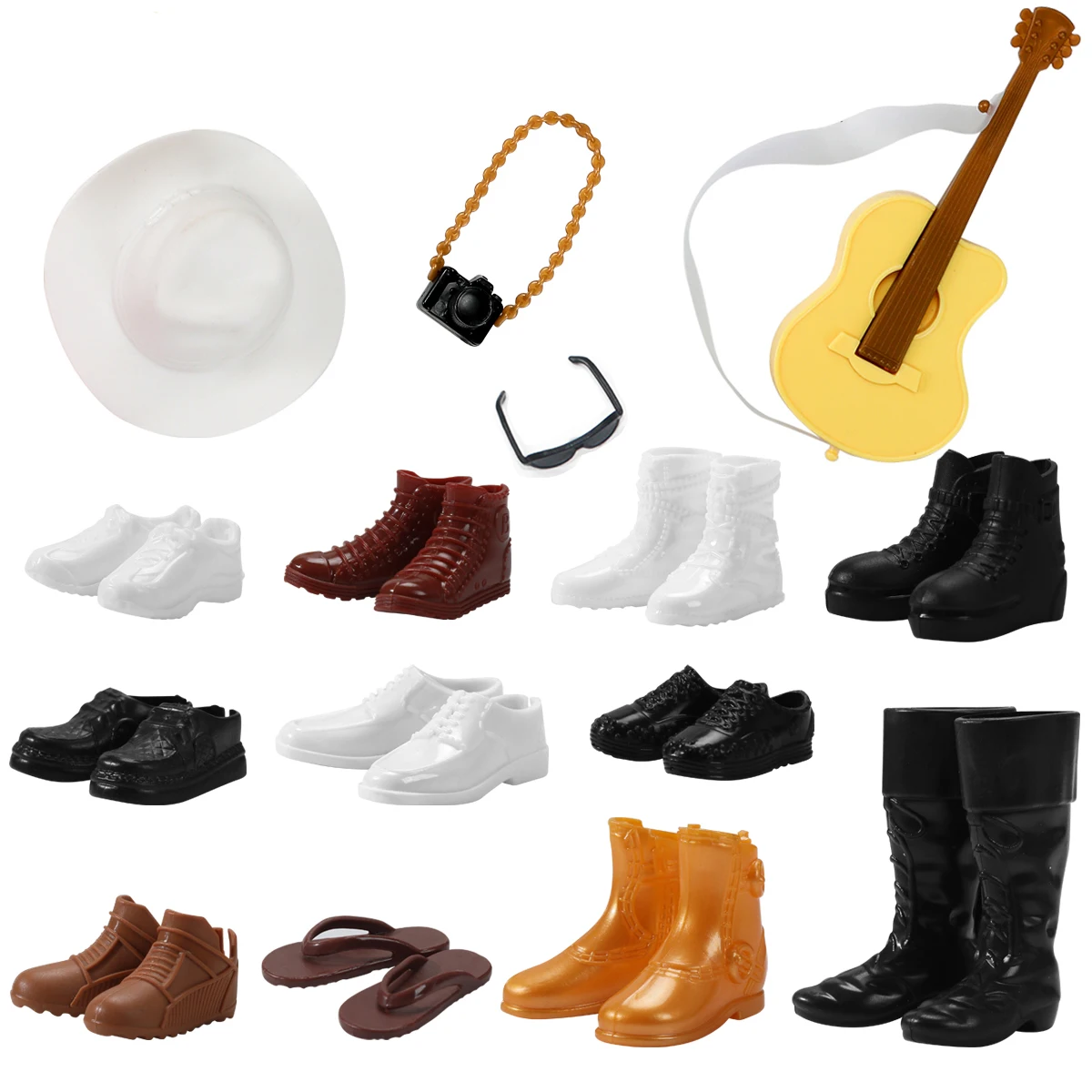 15 Items Dolls Accessories For Ken Doll Shoes 11 Pairs Shoes Hat Camera Glass Guitar  For Barbie Doll Boyfriend Boots Toys