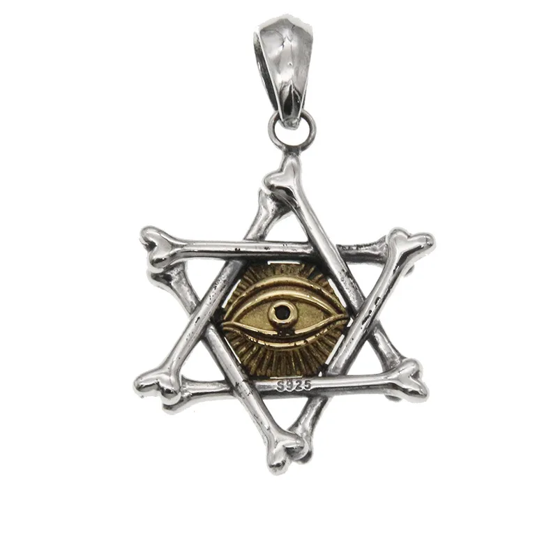 

Подвески из стерлингового серебра 925 пробы для женщин, рельефный узор дьявольского глаза, скелет, гексаграмма, очаровательный амулет, ювелирные изделия в стиле панк, оптовая продажа