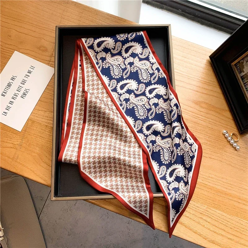 Luxus Lange Seide Schal Weibliche Tier Pferd Druck Dünne Schmale Schal Tasche Haar Band Band Schals Frauen Halstuch – Detail 40