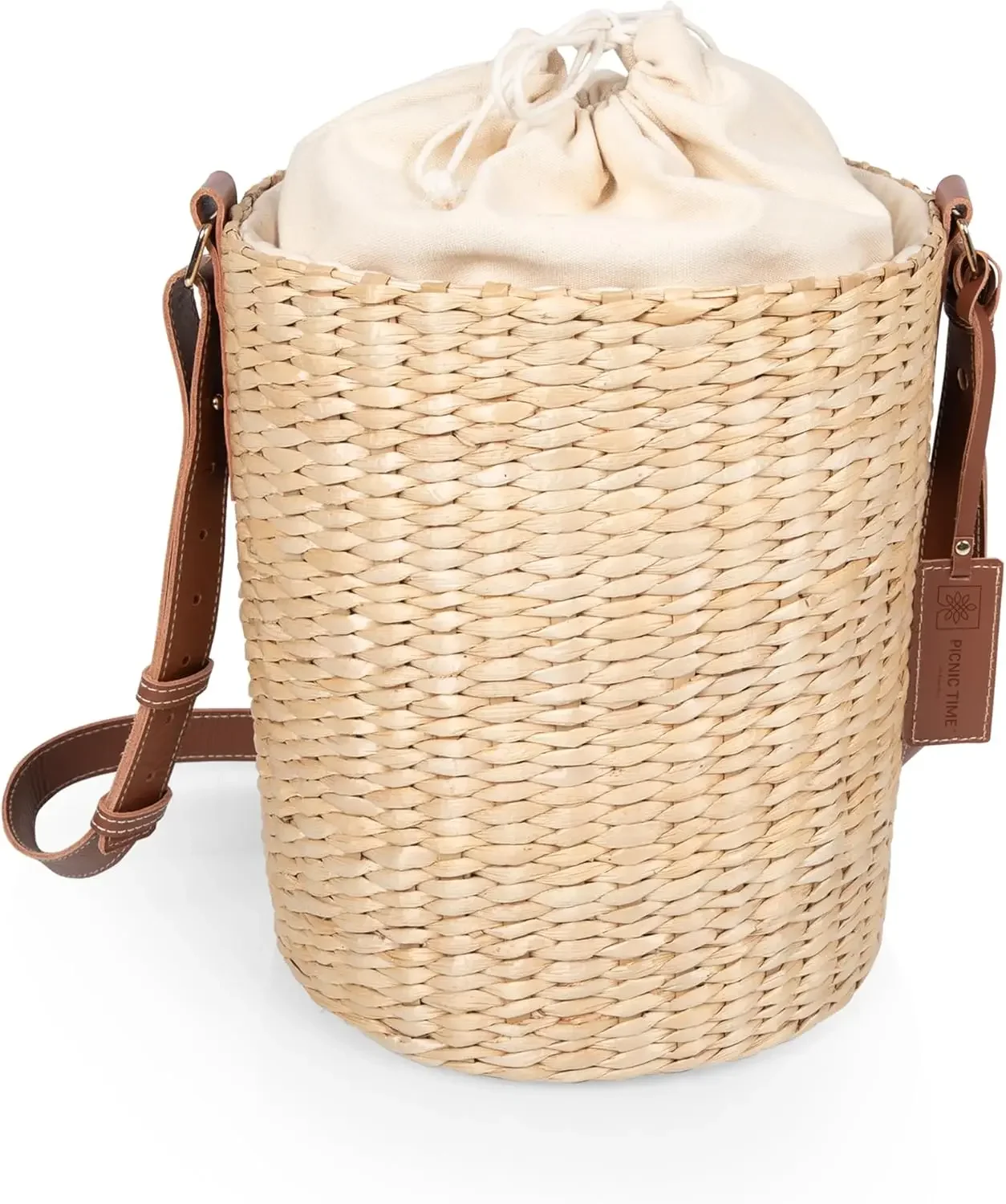 

Palermo Rush Insulated Bucket Tote with Leather Straps - Stylish Beach & Picnic Bag in Beige Canvas