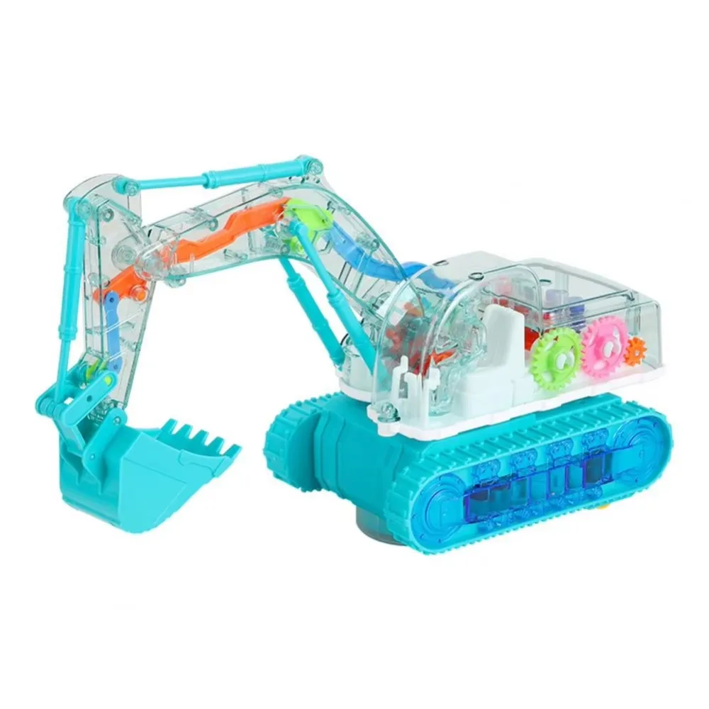 LED Transparent Gear Car Toy Electric Engineering Vehicle Mechanical Gear Excavator Toy Realistic Learning