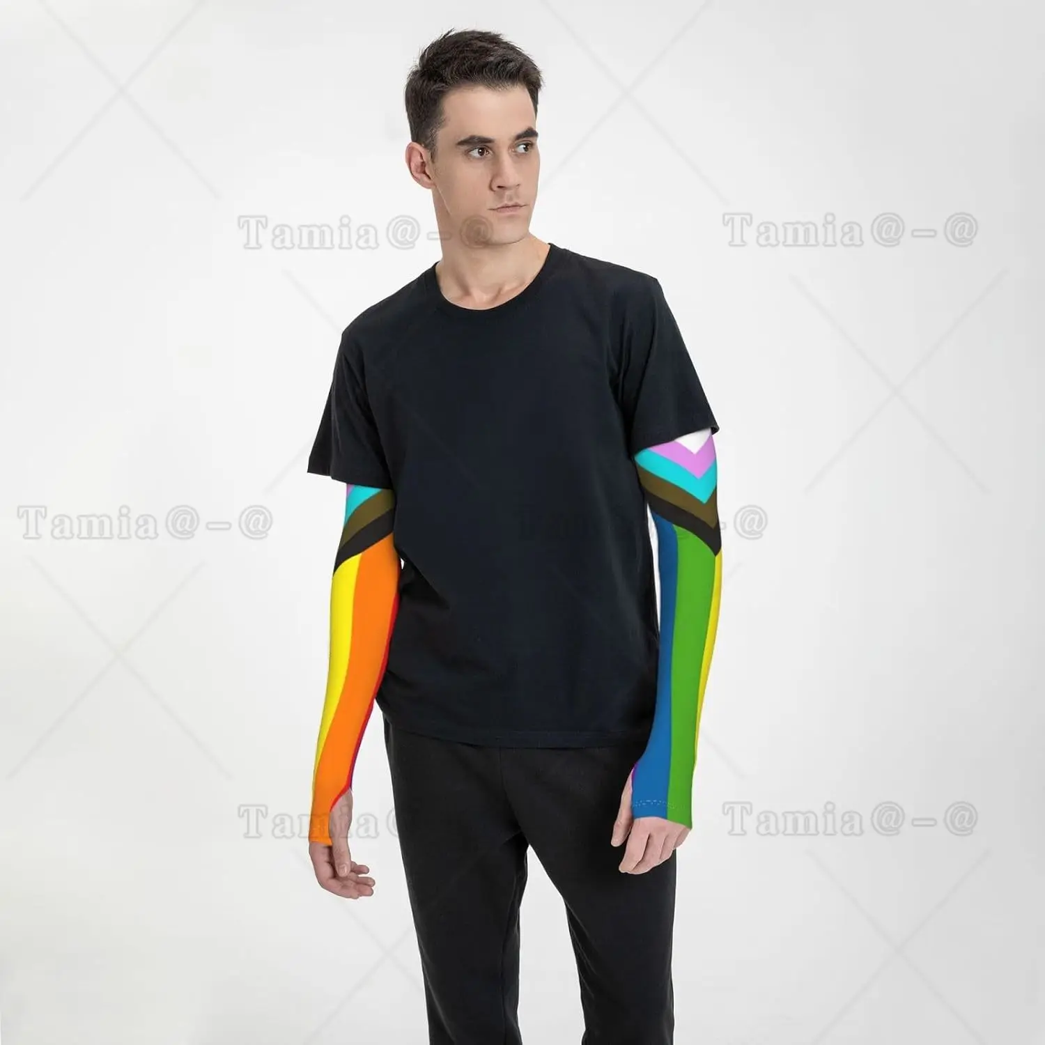 LGBT Gay Pride Cooling Sleeves สําหรับผู้หญิงผู้ชายแฟชั่นแขนแขนป้องกันแสงแดดพร้อมรูนิ้วหัวแม่มือสําหรับกีฬากลางแจ้ง
