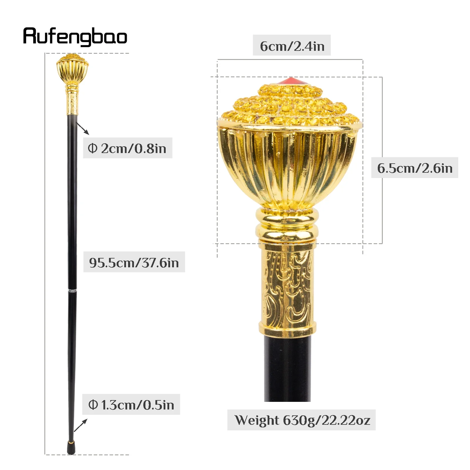 Red Artificial Diamond Golden Walking Cane Fashion Decorative Walking Stick Gentleman Elegant Cosplay Cane Crosier 95.5cm