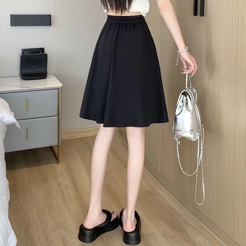 Fashion Elastic Spliced Solid Color Pleated Skirts Female Clothing 2025 Summer New Loose Preppy Style High Waist Skirts