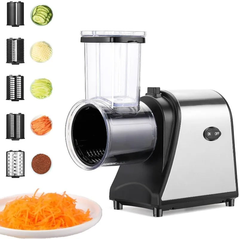 

Electric Cheese Grater, 250W Electric Slicer Shredder with 5 Different Blades, One-Touch Control Salad Maker for Home Kitchen Us