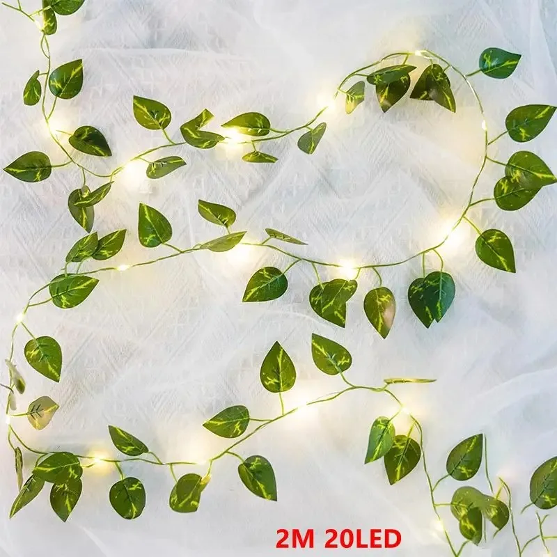 2/10M Seidenblätter Künstliche Efeu-Girlande Grüne Blätter LED-Lichterkette Heimdekoration Hängende Girlande Künstliche Pflanzen Hochzeitsdekoration – Detail 7