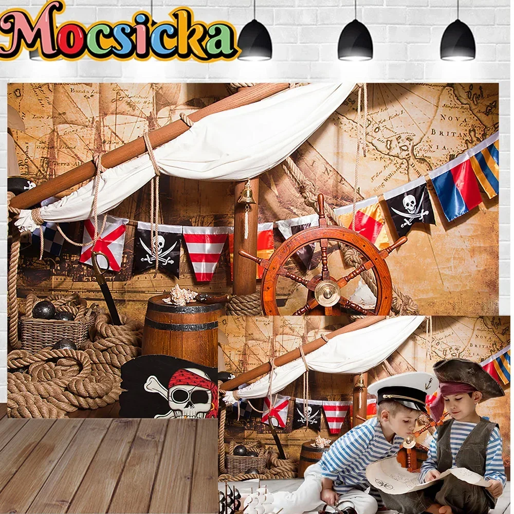 

Pirate Treasure Children Cake Smash Party Photography Background Banner Boy Birthday Decoration Backdrop Studio Customized Shoot
