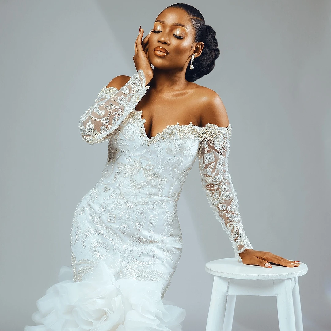 Aangepaste Zeemeermin Lange Mouw Trouwjurk 2023 Sweetheart Kant Applicaties Ruches Kralen Bruidsjurk Robe De Mariée YMW30