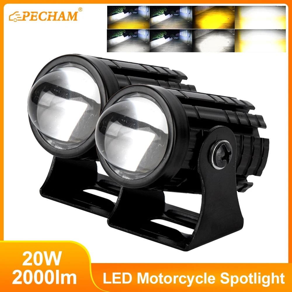 

Mini LED Motorcycle Spotlights Waterproof Universal Yellow White Two-Color Small Steel Gun Motorcycle Headlight LED Lamp 9-85V