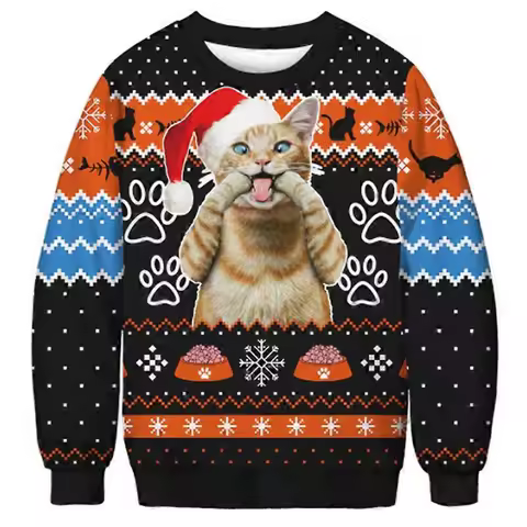 2026 Funny Kawaii Cats Ugly Christmas Sweater Animal Graphic Sweatshirts Harajuku Street Jumper Sweaters Funny Duck Tracksuits