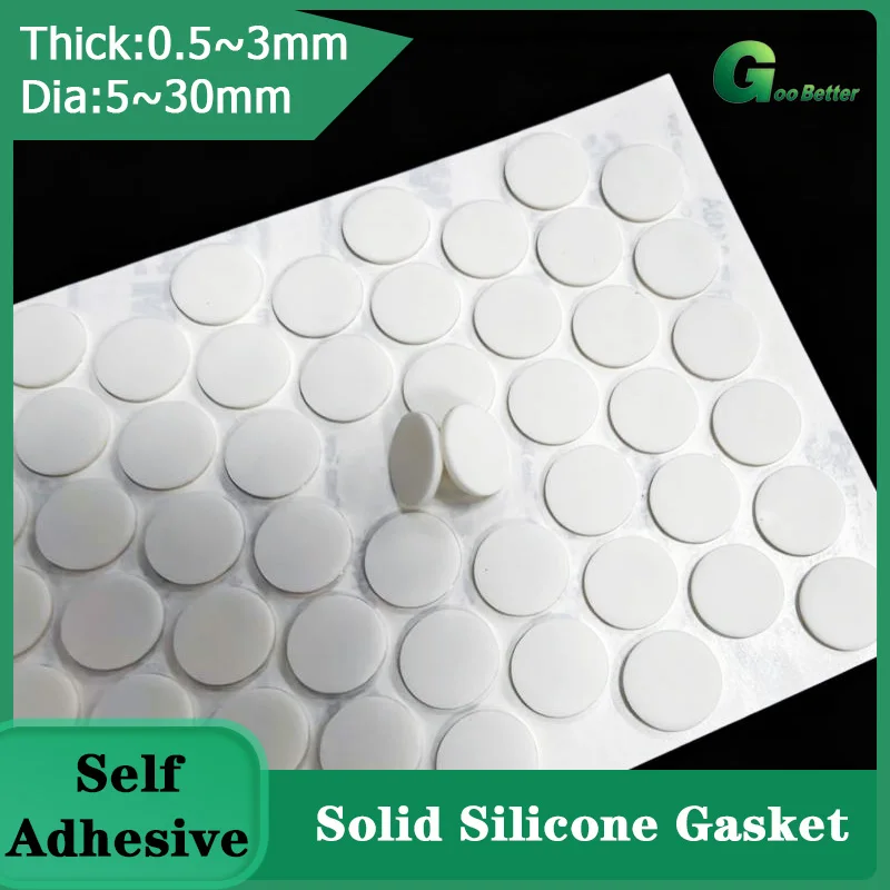 KAICO Silicone Solid Round Pad Sealed Waterproof Circular Gaskets Shock‑Absorbing Buffering Flat Pad Sheet White Dia 5mm~100mm