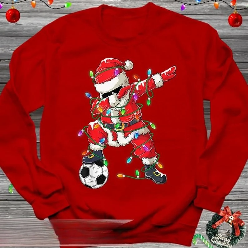 Santa's Favorite Football Player Kicking Off The Xmas Spirit Sweatshirt Soccer Gift Football Lover Jumper Player Jumper Tops