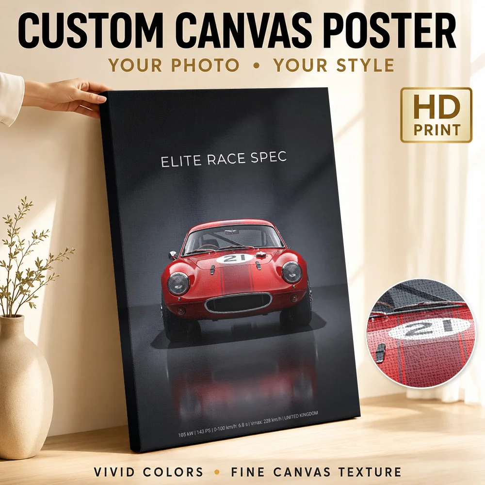 British Elite Race Spec Car Canvas Poster Personalized Photo Frontal Composition Wall Art For Workshop Office Collector Gift
