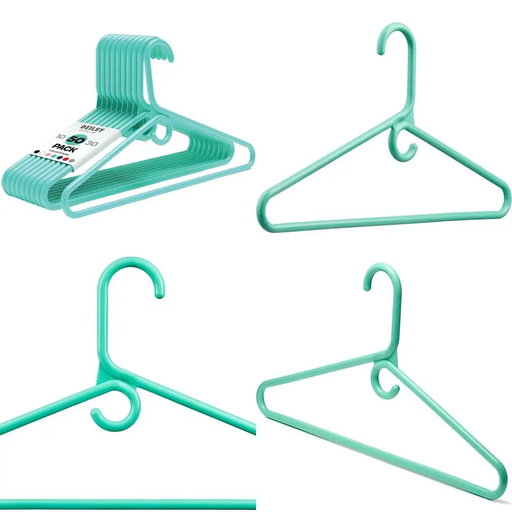 

Heavy-Duty Hangers with Hooks for Accessories - Strong Plastic Coat Hangers for Various Clothing - 50-Pack Space-Saving Hangers