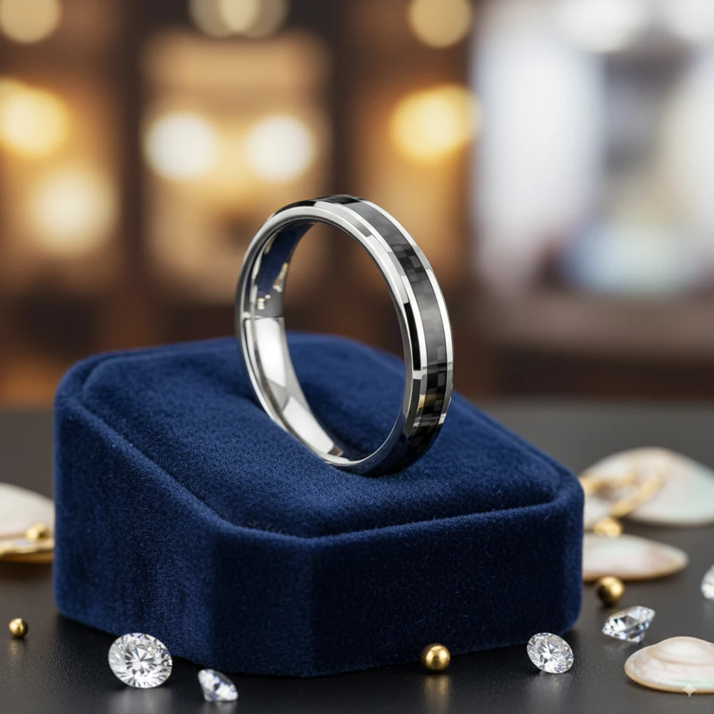 عالية الجودة 4mm ألياف الكربون الأسود خاتم الزواج مشطوف مصقول الكلاسيكية الرجال مجوهرات من صلب لا يصدأ هدية للذكرى السنوية #3