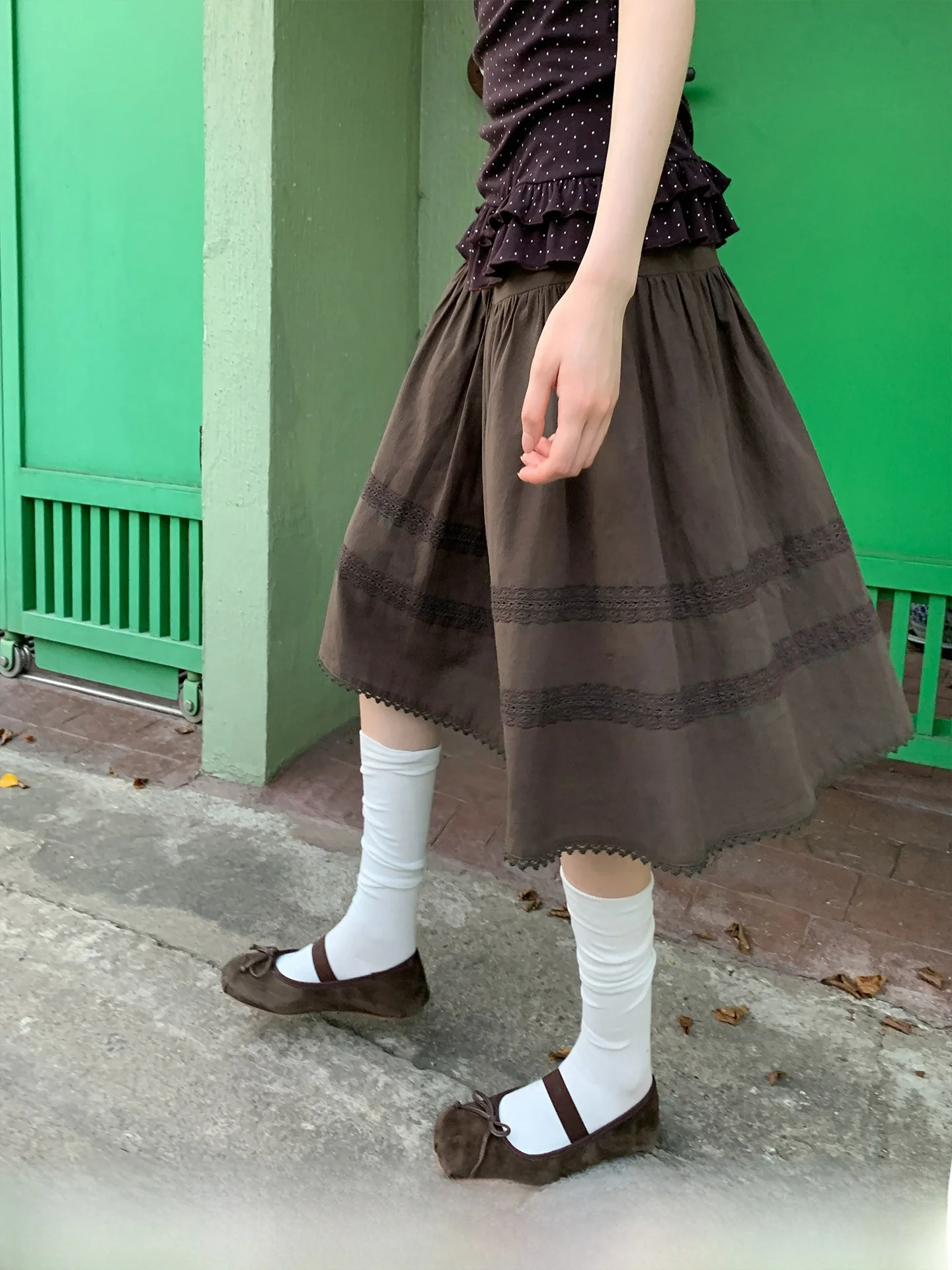 

Юбка Moka Fragrance в корейском стиле с широким поясом и оборками, женская летняя свободная юбка А-силуэта из смесового хлопка