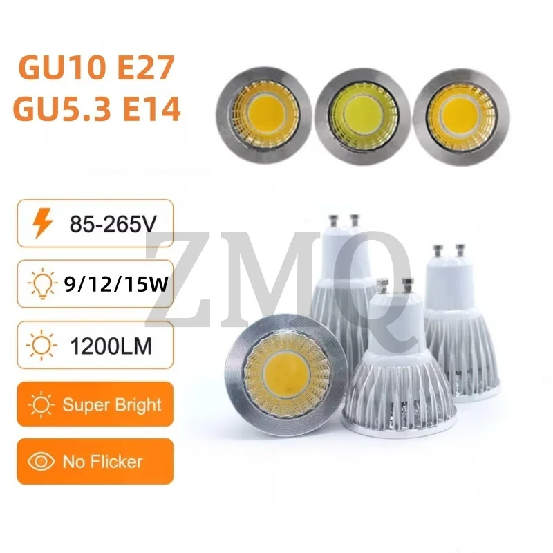 Super Bright LED Spotlight Bulb GU10Light Dimmable Led 110V 220V AC 6W 9W 12W 15W LED GU5.3 GU10 COB LED lamp light led GU5.3