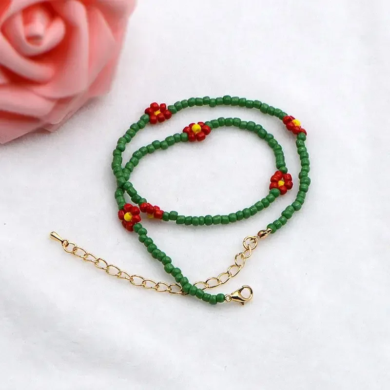 الصيف بوهو كوريا جميل الزهور البذور مطرز قلادة بيان قصيرة طوق المختنق قلادة للنساء عطلة مجوهرات هدايا #5