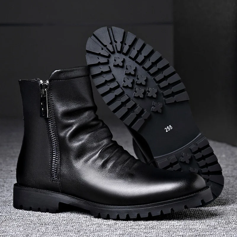 mens fashion motorcycle boots party nightclub dress black genuine leather shoes high top cowboy boot handsome long botas zapatos