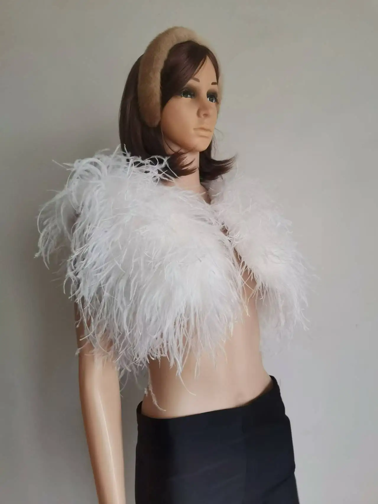 Naturalny, prawdziwy, 100% pióra strusie, futrzany szal, szal ślubny, puszysta kamizelka, kurtka ślubna, możliwość personalizacji